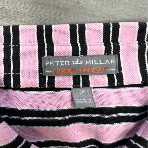 Peter Millar Pink w/ Black & White Stripe Golf Polo Shirt M - Picture 3 of 4
